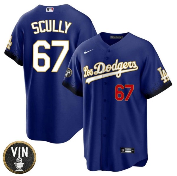 Men's Navy Los Angeles Dodgers #67 Vin Scully Cool Base Stitched Baseball Jersey